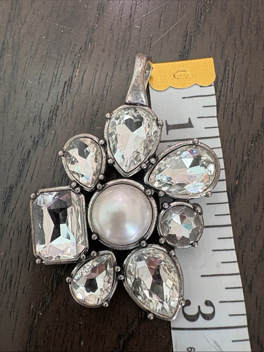 Silver-Tone Crystal and Pearl Pendant Necklace - White Crystal